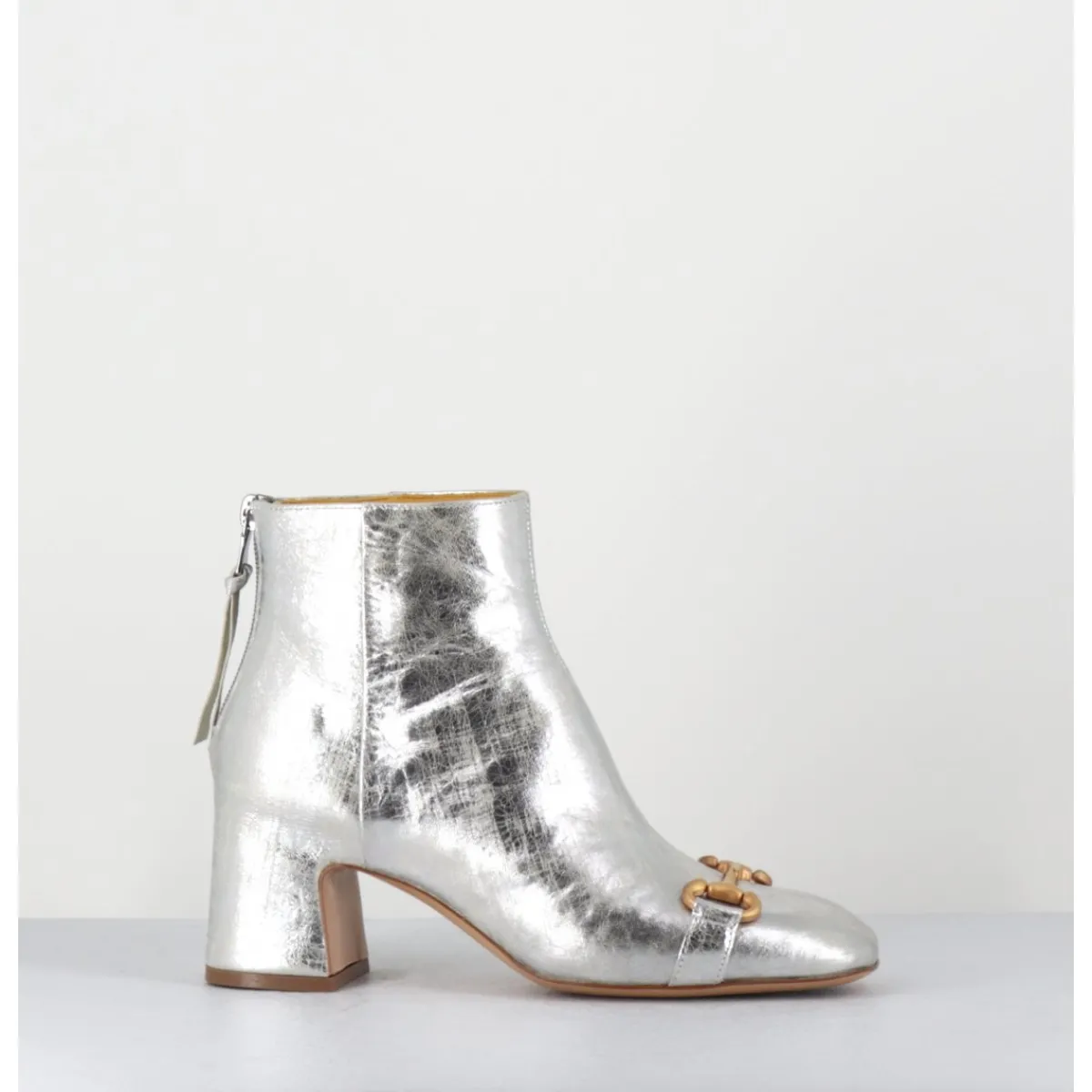 Best MARA BINI Boots 70s petit talon en cuir vieilli - Q199 VINTAGE SILVER ARGENT