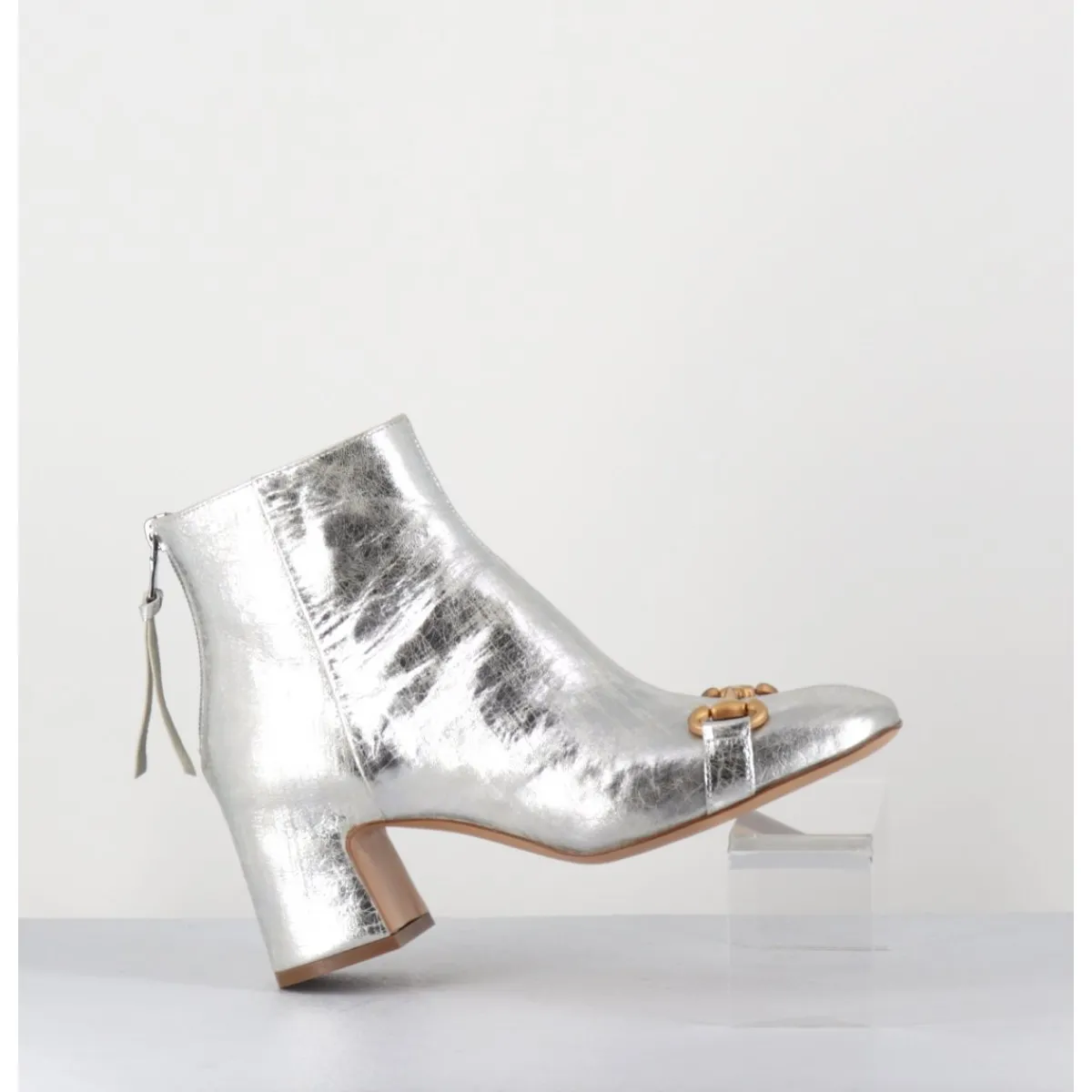 Best MARA BINI Boots 70s petit talon en cuir vieilli - Q199 VINTAGE SILVER ARGENT