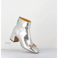 Best MARA BINI Boots 70s petit talon en cuir vieilli - Q199 VINTAGE SILVER ARGENT