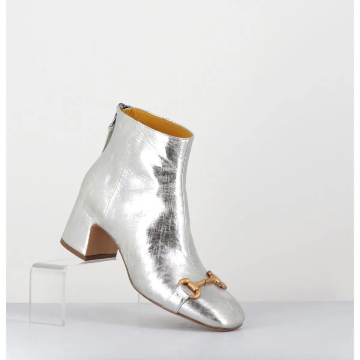 Best MARA BINI Boots 70s petit talon en cuir vieilli - Q199 VINTAGE SILVER ARGENT