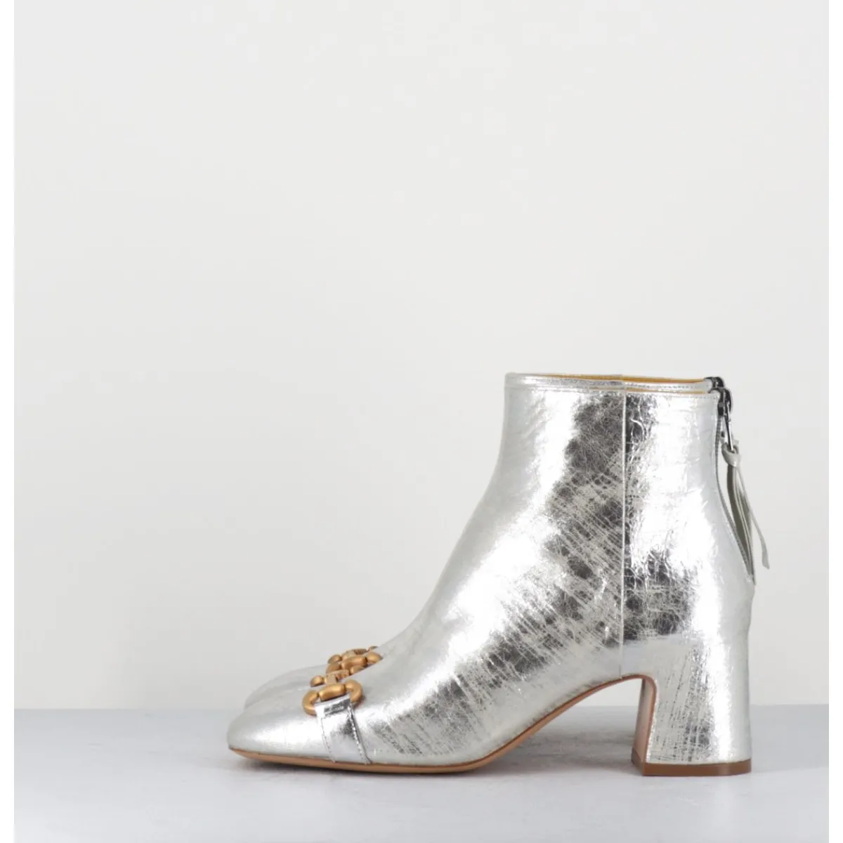 Best MARA BINI Boots 70s petit talon en cuir vieilli - Q199 VINTAGE SILVER ARGENT