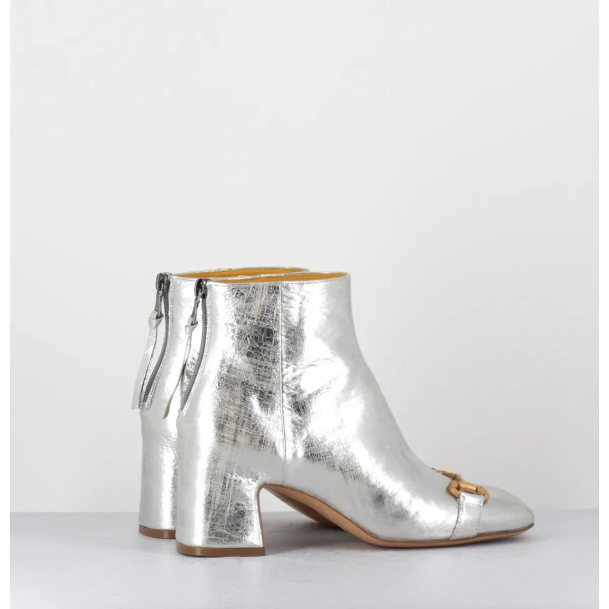 Best MARA BINI Boots 70s petit talon en cuir vieilli - Q199 VINTAGE SILVER ARGENT