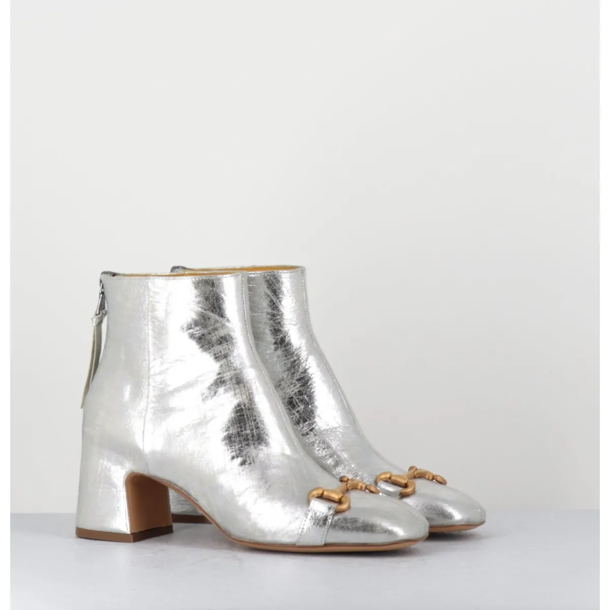 Best MARA BINI Boots 70s petit talon en cuir vieilli - Q199 VINTAGE SILVER ARGENT