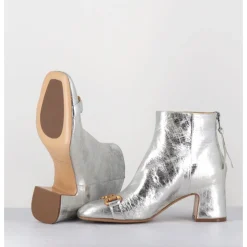 Best MARA BINI Boots 70s petit talon en cuir vieilli - Q199 VINTAGE SILVER ARGENT