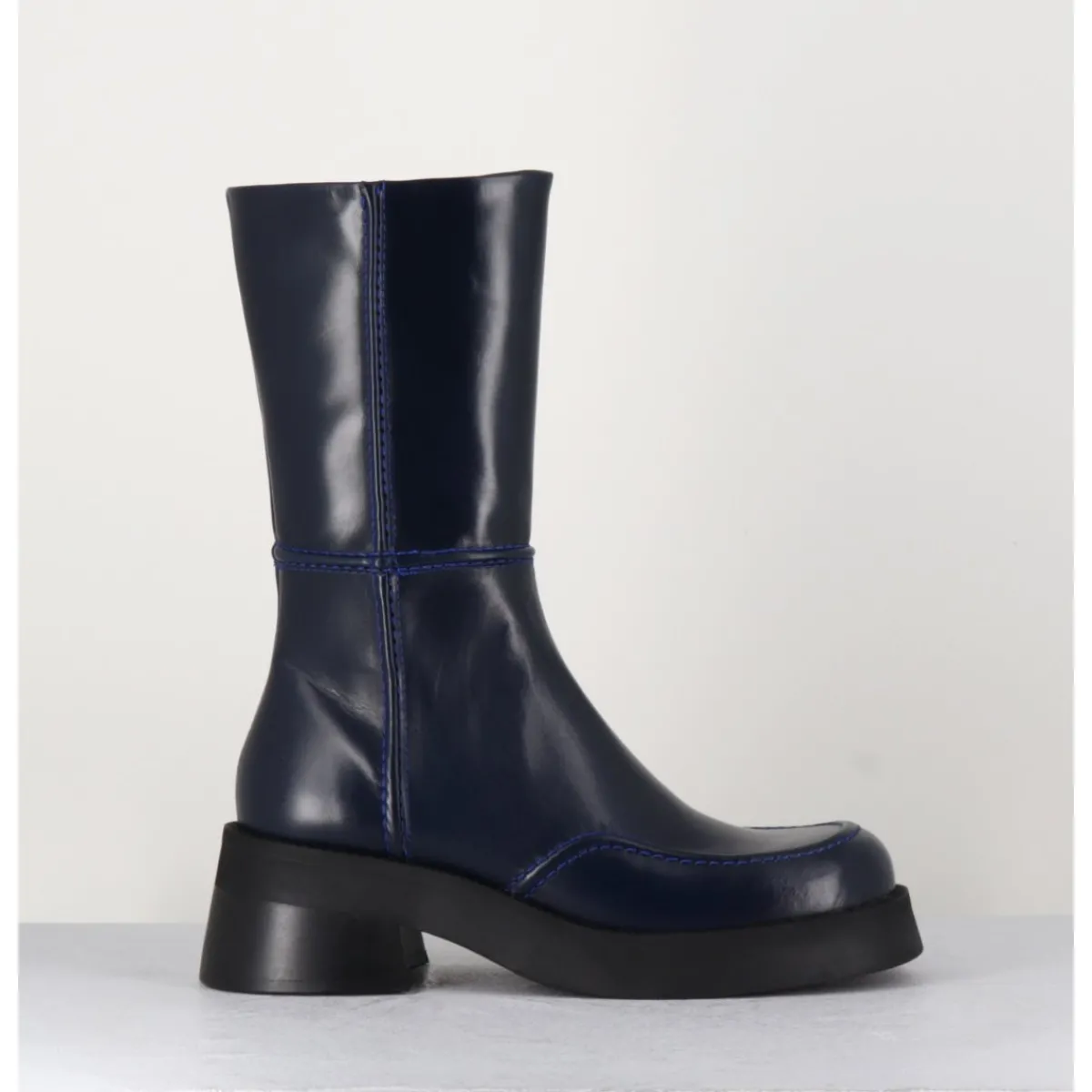 Discount E8 BY MIISTA Boots 90s tige haute en cuir lisse - INNE BLU BOOTS BLEU