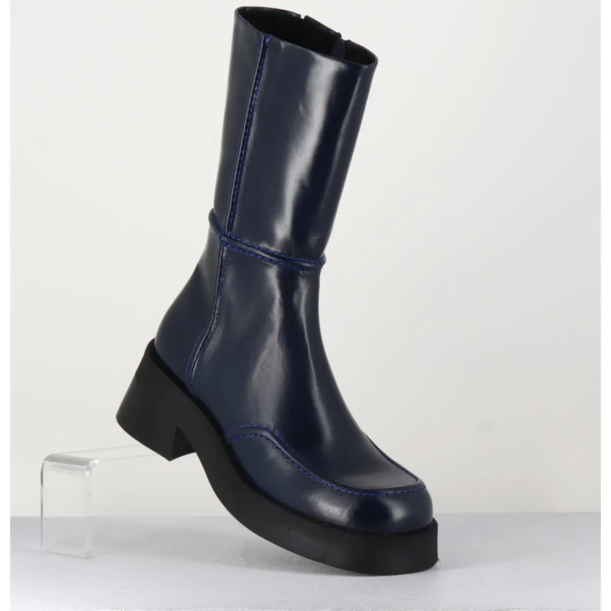 Discount E8 BY MIISTA Boots 90s tige haute en cuir lisse - INNE BLU BOOTS BLEU
