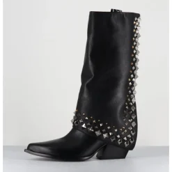 Clearance ELENA IACHI Boots santiags à guêtre en cuir & clous - E3711 NATURE NERO NOIR