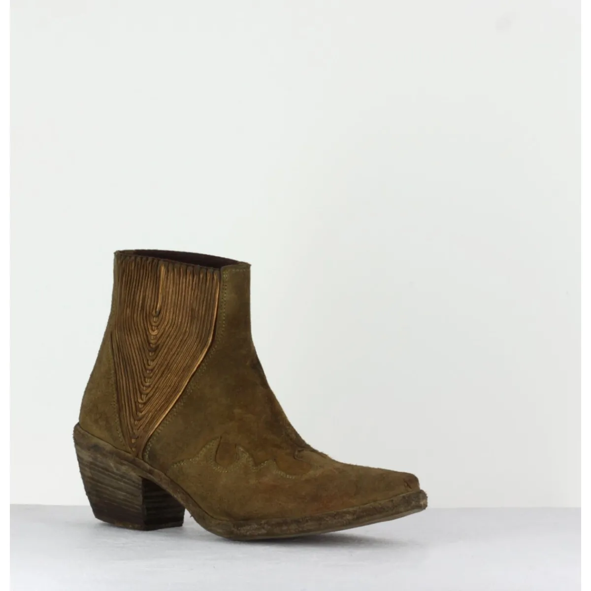 New FAUZIAN JEUNESSE Boots santiags courtes en daim kahki - 3472 ROV OLIVA