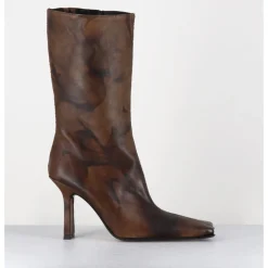 Sale MIISTA Boots talon haut & bout carré en cuir vieilli - NOOR BROWN ANKLE BOOTS MARRON