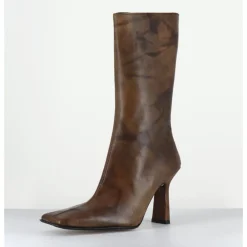 Sale MIISTA Boots talon haut & bout carré en cuir vieilli - NOOR BROWN ANKLE BOOTS MARRON