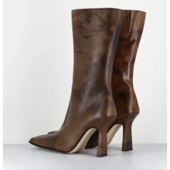 Sale MIISTA Boots talon haut & bout carré en cuir vieilli - NOOR BROWN ANKLE BOOTS MARRON
