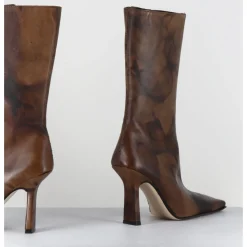 Sale MIISTA Boots talon haut & bout carré en cuir vieilli - NOOR BROWN ANKLE BOOTS MARRON