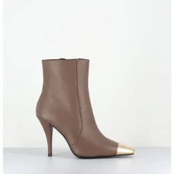 Hot GARRICE LAB Boots talon haut cuir grège bout or - MECHA3 NAPPA ACERO TAUPE