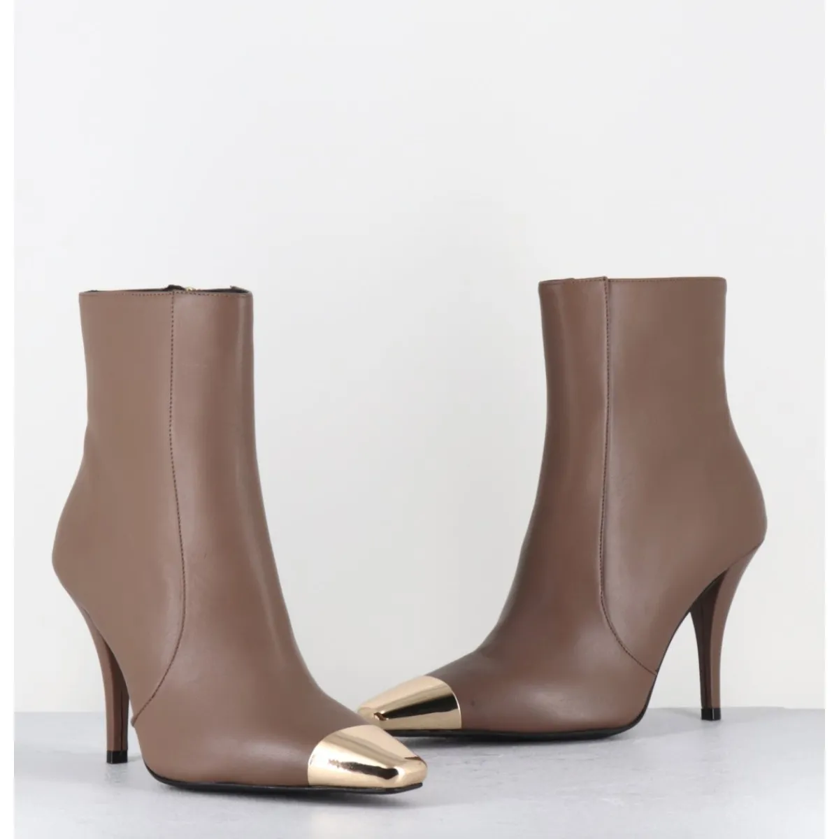 Hot GARRICE LAB Boots talon haut cuir grège bout or - MECHA3 NAPPA ACERO TAUPE