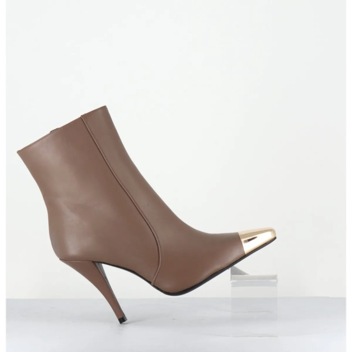 Hot GARRICE LAB Boots talon haut cuir grège bout or - MECHA3 NAPPA ACERO TAUPE