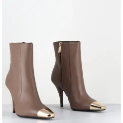 Hot GARRICE LAB Boots talon haut cuir grège bout or - MECHA3 NAPPA ACERO TAUPE