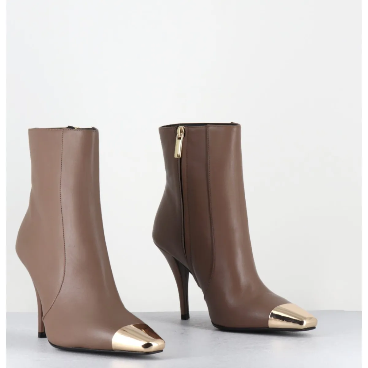 Hot GARRICE LAB Boots talon haut cuir grège bout or - MECHA3 NAPPA ACERO TAUPE