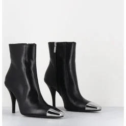 Outlet GARRICE LAB Boots talon haut cuir bout argent - MECHA1 NOIR