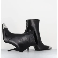 Outlet GARRICE LAB Boots talon haut cuir bout argent - MECHA1 NOIR