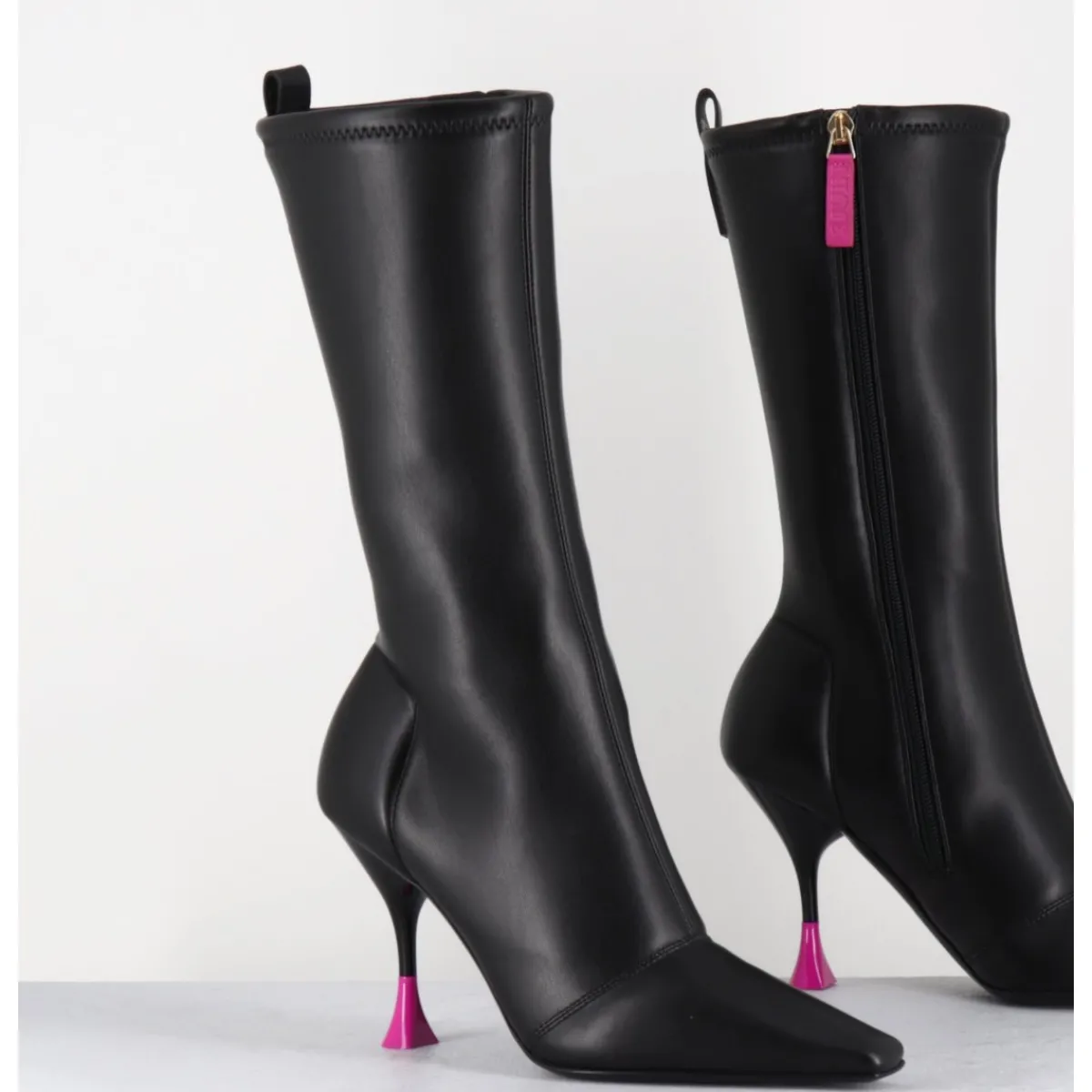 3JUIN Boots talon haut stretch 90s - GILDA CRIS BLACK NOIR