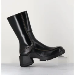 Sale E8 BY MIISTA Boots tige haute en cuir lisse aux bords khaki - MIEKO BLACK BOOTS NOIR