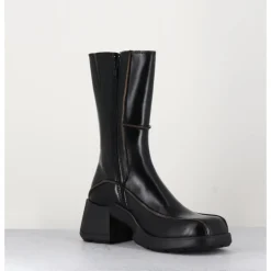 Sale E8 BY MIISTA Boots tige haute en cuir lisse aux bords khaki - MIEKO BLACK BOOTS NOIR