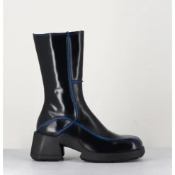 Best E8 BY MIISTA Boots tige haute en cuir lisse noir aux bords bleus - MIEKO BLU BOOTS