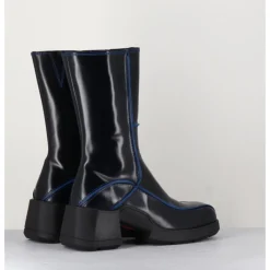 Best E8 BY MIISTA Boots tige haute en cuir lisse noir aux bords bleus - MIEKO BLU BOOTS