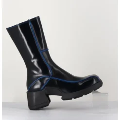 Best E8 BY MIISTA Boots tige haute en cuir lisse noir aux bords bleus - MIEKO BLU BOOTS