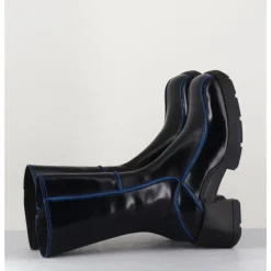 Best E8 BY MIISTA Boots tige haute en cuir lisse noir aux bords bleus - MIEKO BLU BOOTS