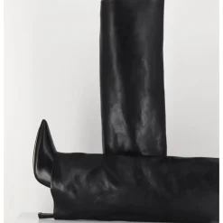 Sale MALLONI Bottes bout pointu à guêtre en cuir talon haut- M23I99902 BLACK NOIR