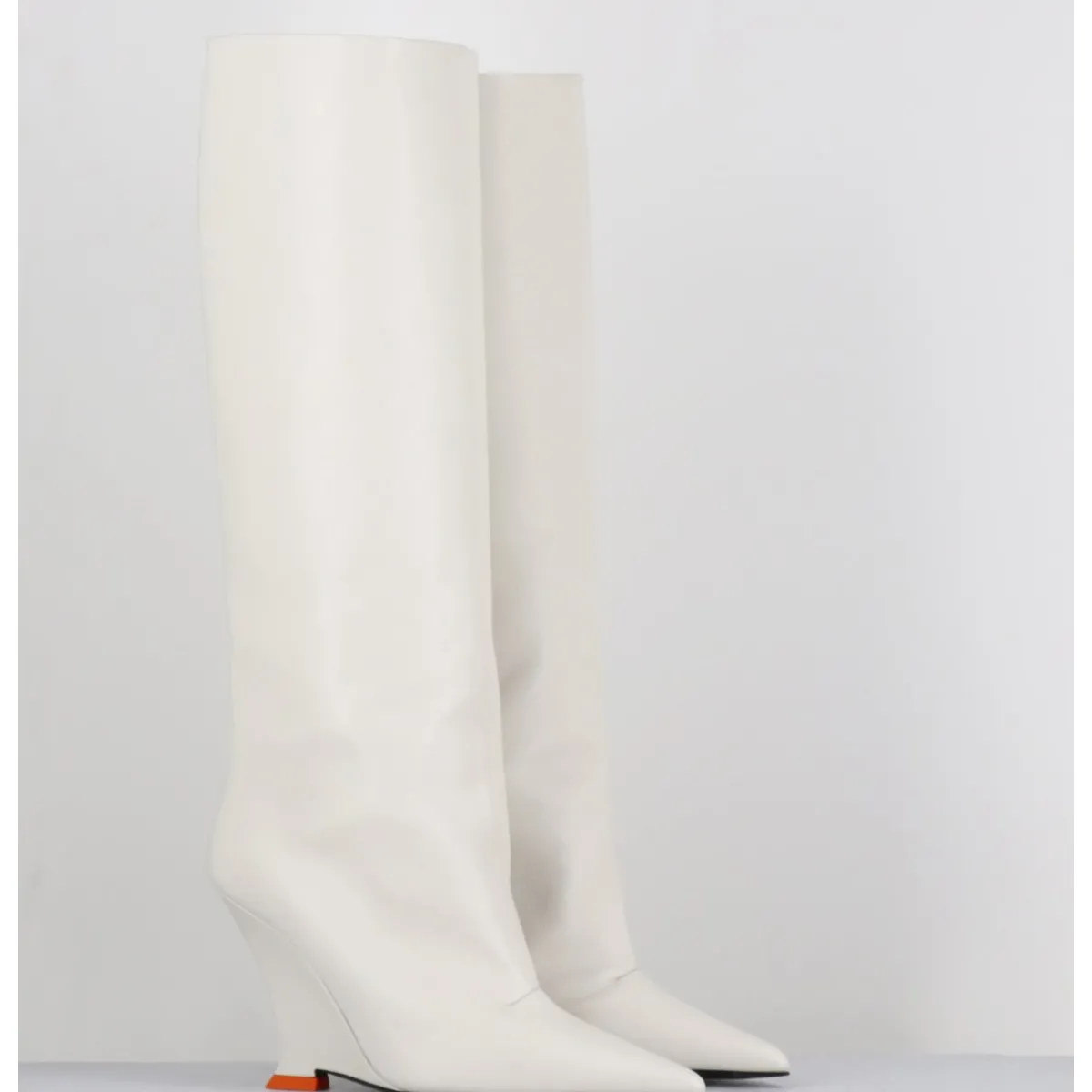 Sale 3JUIN Bottes bout pointu en cuir talon compensé y2k - NUMA OXFORD IVORY BLANC