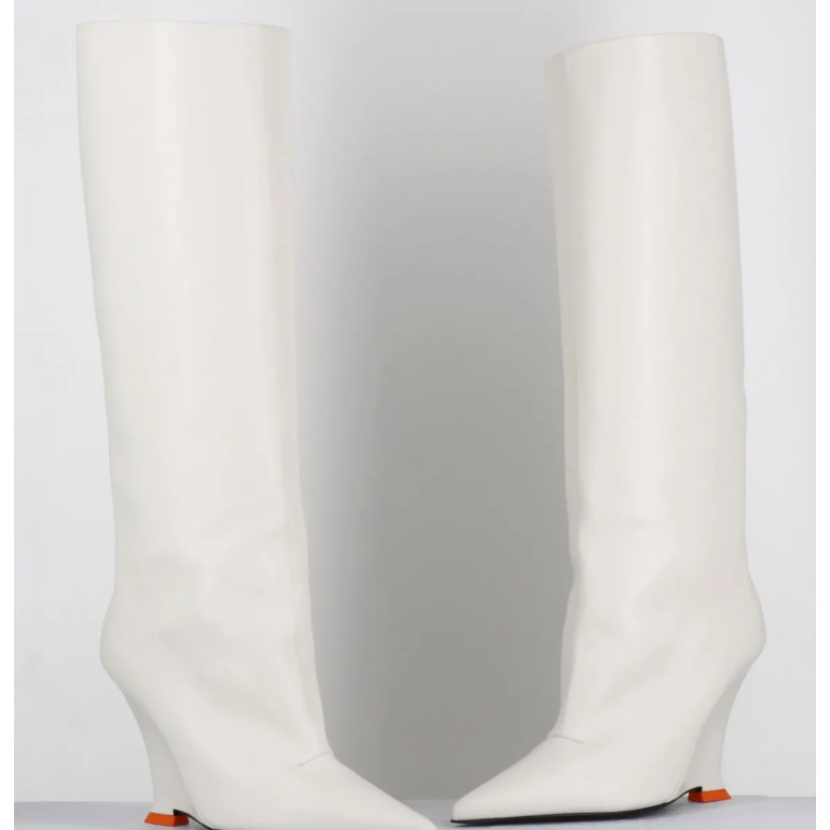 Sale 3JUIN Bottes bout pointu en cuir talon compensé y2k - NUMA OXFORD IVORY BLANC