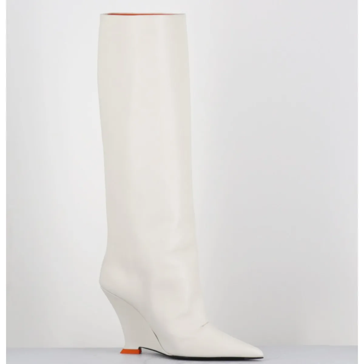 Sale 3JUIN Bottes bout pointu en cuir talon compensé y2k - NUMA OXFORD IVORY BLANC