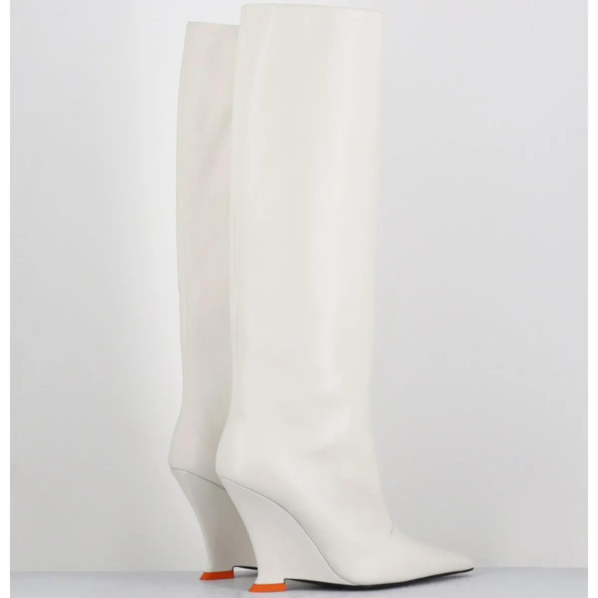 Sale 3JUIN Bottes bout pointu en cuir talon compensé y2k - NUMA OXFORD IVORY BLANC