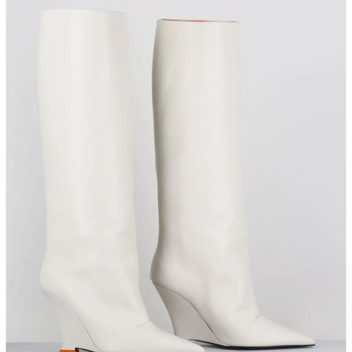 Sale 3JUIN Bottes bout pointu en cuir talon compensé y2k - NUMA OXFORD IVORY BLANC