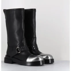 Clearance PREMIATA Bottes cavalière en cuir & bout argent - Boots M6813 ISEO NERO NOIR