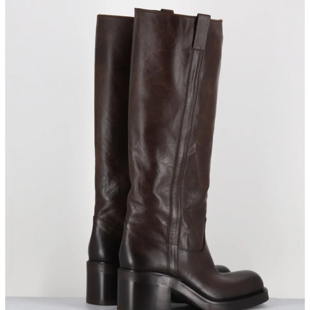 Outlet ELENA IACHI Bottes en cuir froissé - E4047 SENECA MORO MARRON