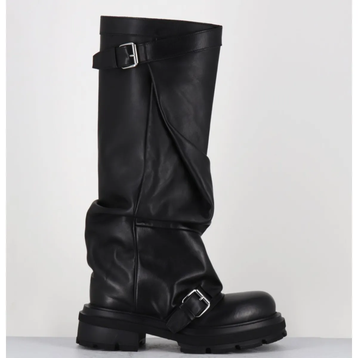 Clearance ELENA IACHI Bottes en cuir à tige large & boucles - E4010-L NATURE NERO NOIR