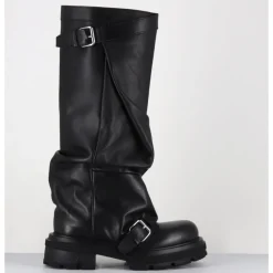 Clearance ELENA IACHI Bottes en cuir à tige large & boucles - E4010-L NATURE NERO NOIR