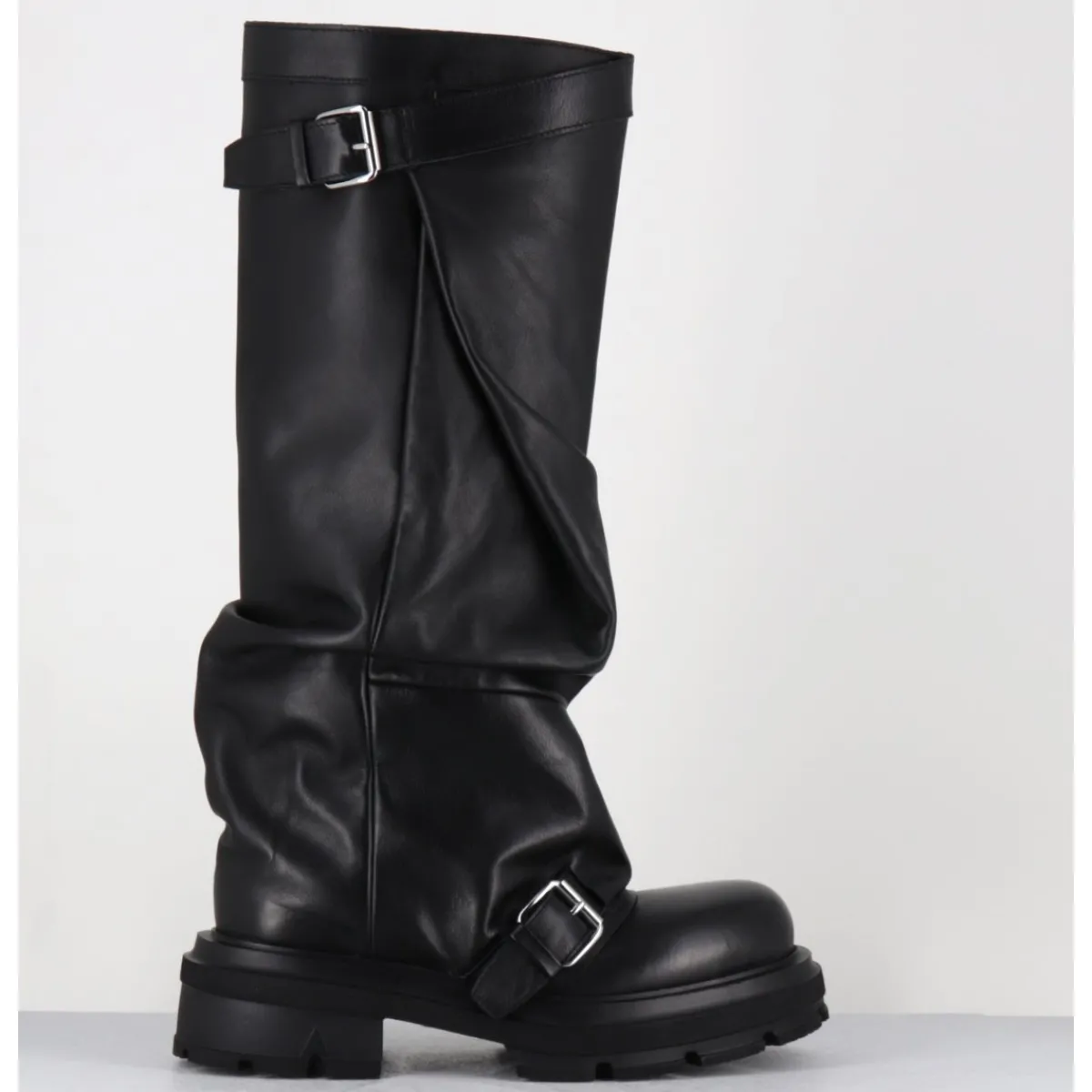 Clearance ELENA IACHI Bottes en cuir à tige large & boucles - E4010-L NATURE NERO NOIR