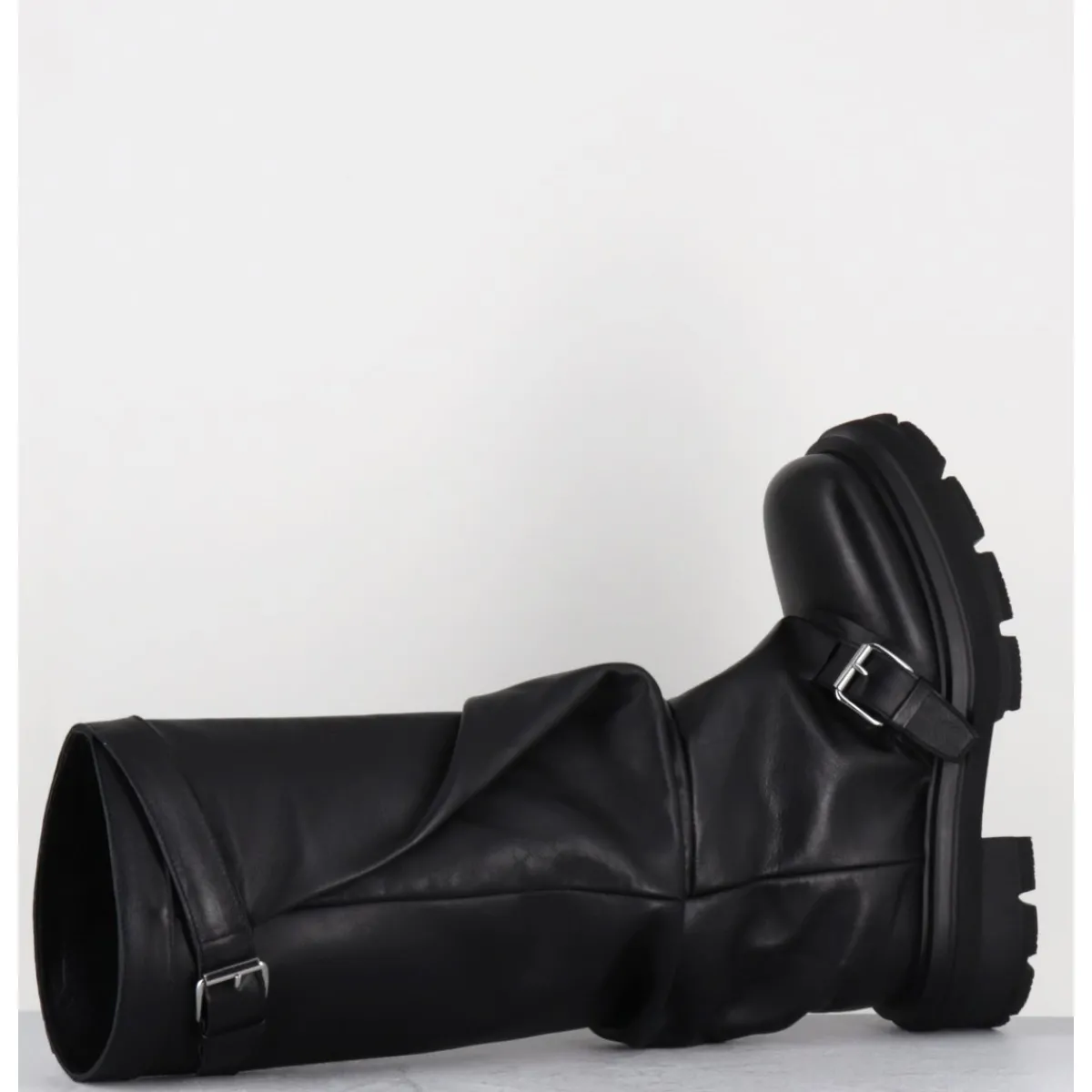 Clearance ELENA IACHI Bottes en cuir à tige large & boucles - E4010-L NATURE NERO NOIR