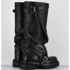 Clearance ELENA IACHI Bottes en cuir à tige large & boucles - E4010-L NATURE NERO NOIR