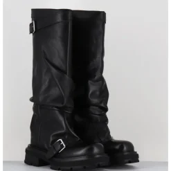 Clearance ELENA IACHI Bottes en cuir à tige large & boucles - E4010-L NATURE NERO NOIR