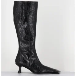 New MIISTA Bottes en cuir fleuri bout carré & piercings - ALFREDA TALL BOOTS NOIR