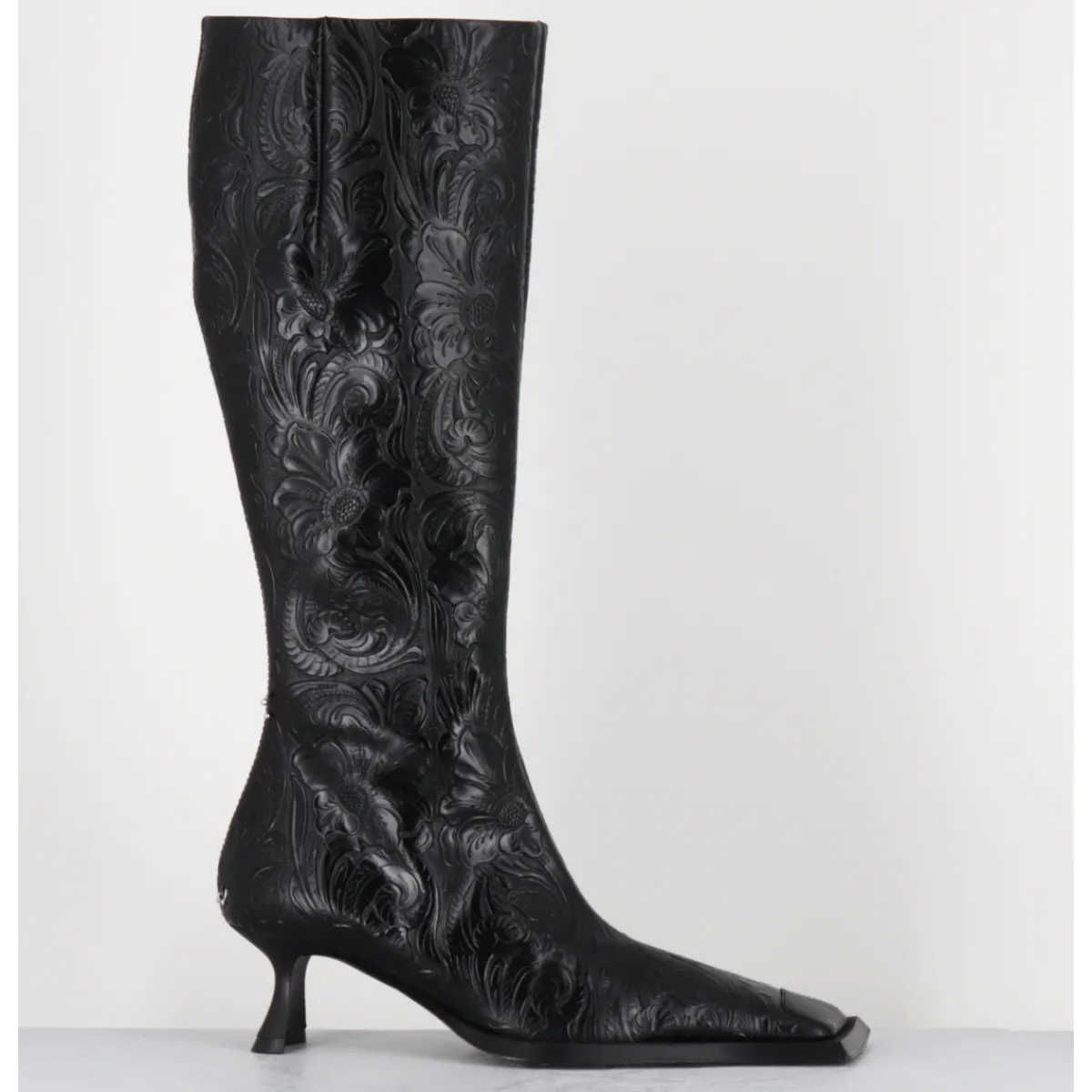 New MIISTA Bottes en cuir fleuri bout carré & piercings - ALFREDA TALL BOOTS NOIR
