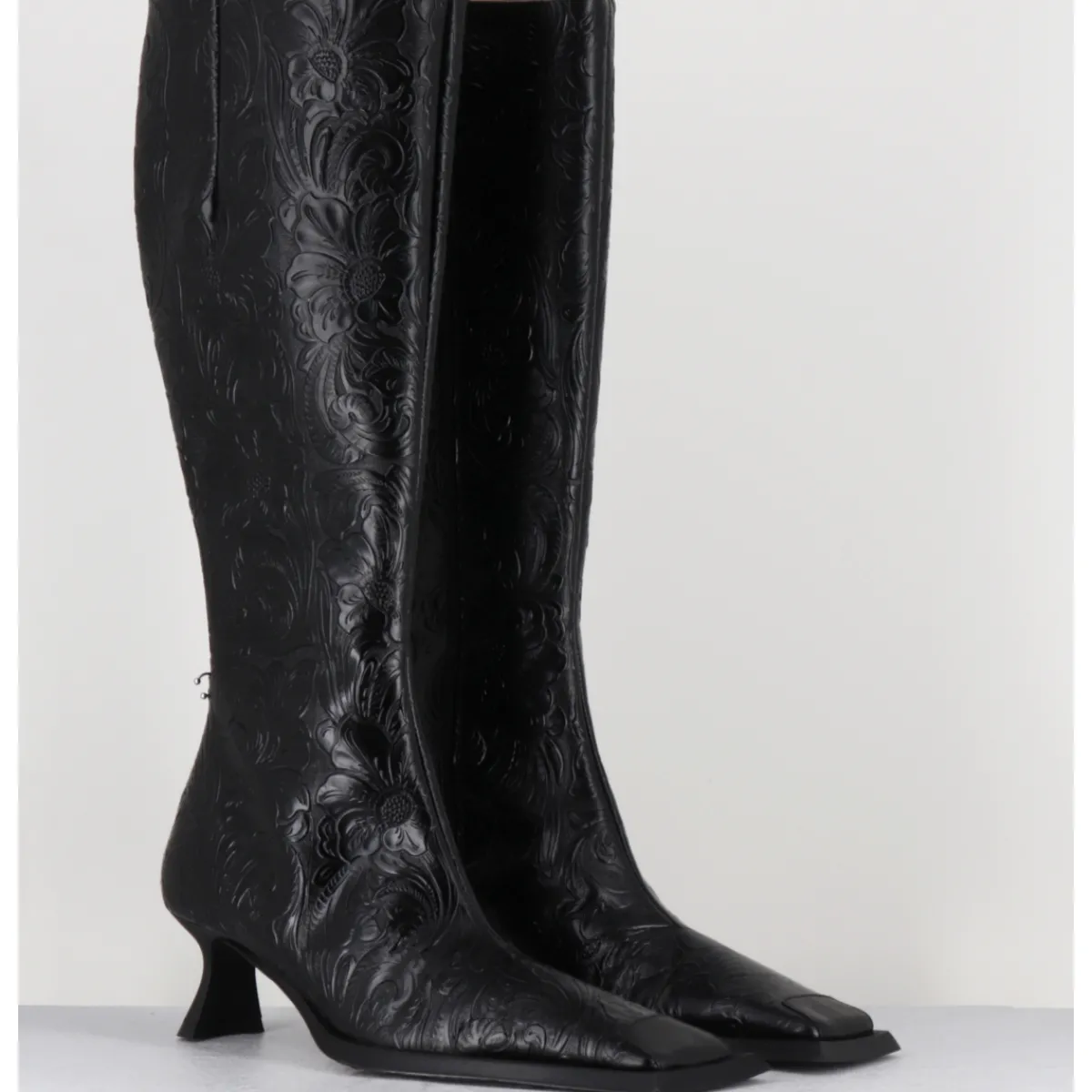 New MIISTA Bottes en cuir fleuri bout carré & piercings - ALFREDA TALL BOOTS NOIR