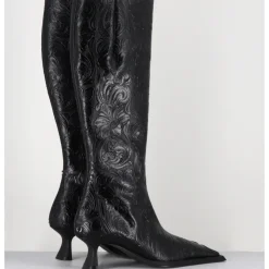 New MIISTA Bottes en cuir fleuri bout carré & piercings - ALFREDA TALL BOOTS NOIR