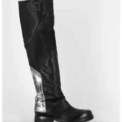 Outlet A.S.98 Bottes genouillères en cuir et argent - B80310 NERO ARGENTO NOIR