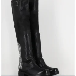 Outlet A.S.98 Bottes genouillères en cuir et argent - B80310 NERO ARGENTO NOIR